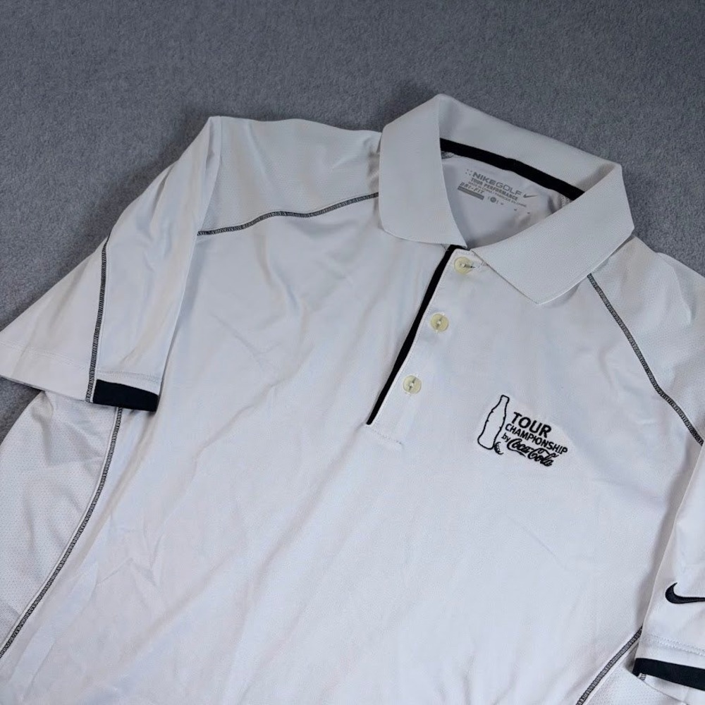 Nike Golf Polo Shirt Mens M White Solid Tour Championship Coca-Cola Dri-FIT